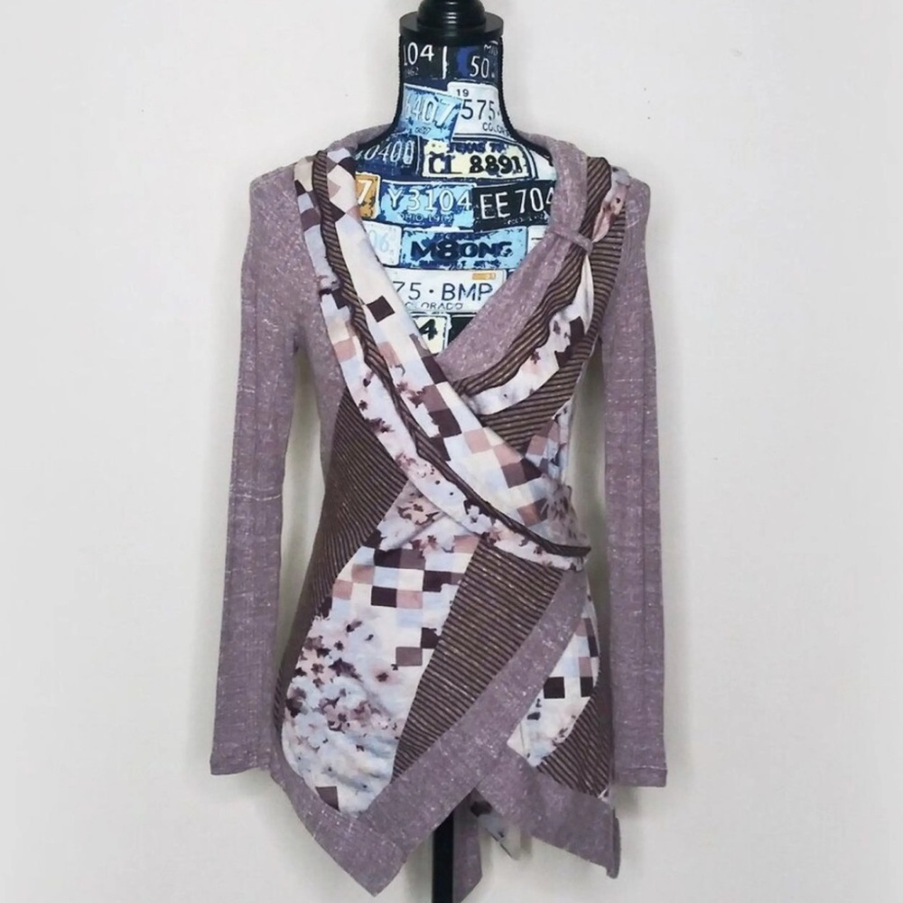 Abercrombie “Pilcro” Asymmetrical Tie-Back Stylish Patchwork Long Sleeve Top